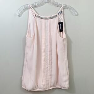 Express Pintuck Sleeveless Jeweled/Beaded Chiffon Top